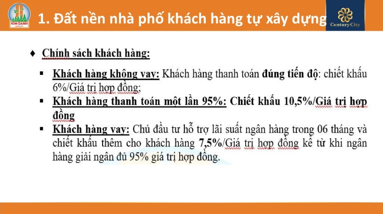 Chính sách đất nền nhà phố khách hàng tự xây dựng, dành cho khách hàng giao dịch thành công 