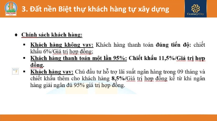 Chính sách bán hàng đối với đất nền Biệt thự khách hàng tự xây dựng