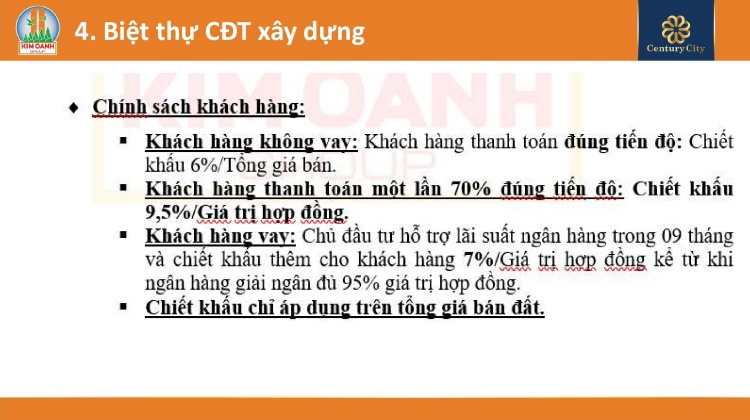 Chính sách đối với đất nền Biệt thự (Chủ đầu tư xây dựng sẵn)