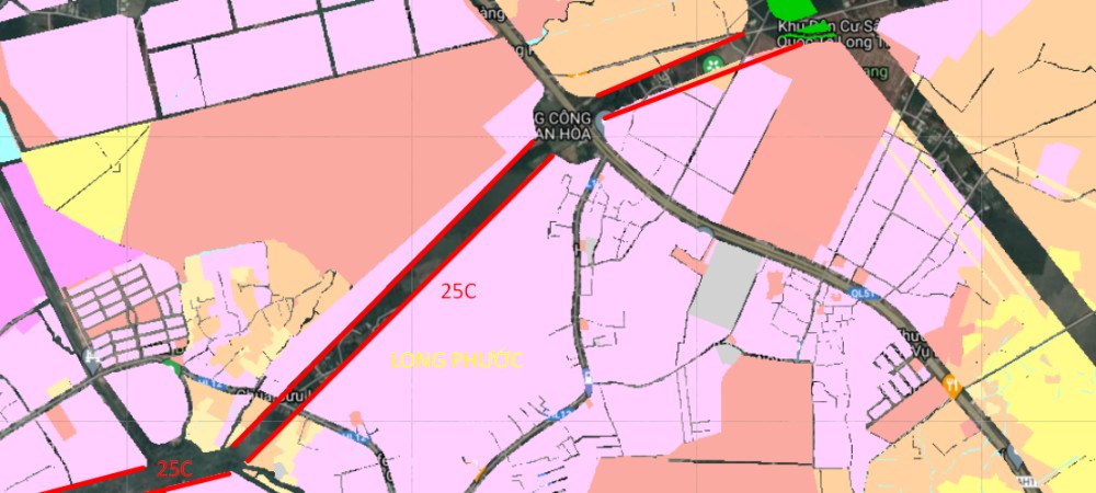 Bản vẽ quy hoạch đường 25C đoạn qua xã Long Phước, huyện Long Thành