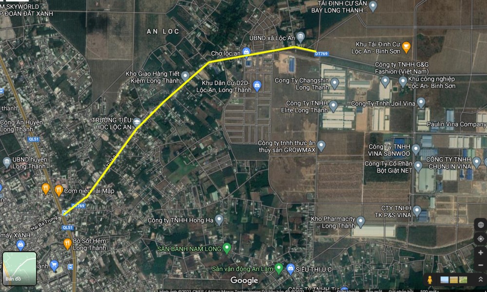 Hướng tuyến đường DT 769 xã Lộc An, huyện Long Thành